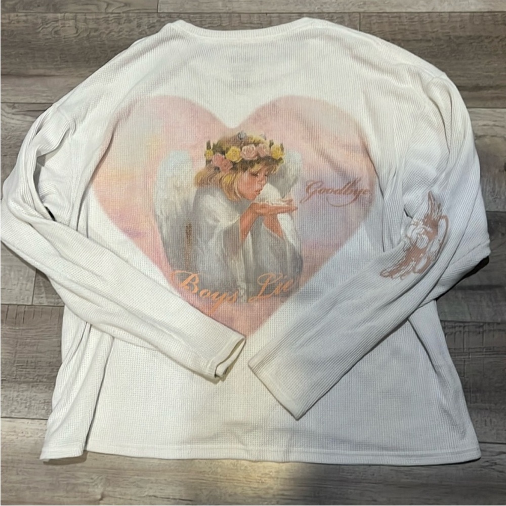 Boys Lie White Oversized Long Sleeve Top with Angel